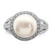 Sterling Silver Rhodium-plated 10-11mm White Button Freshwater Cultured Pearl And CZ Ring_voghion.com