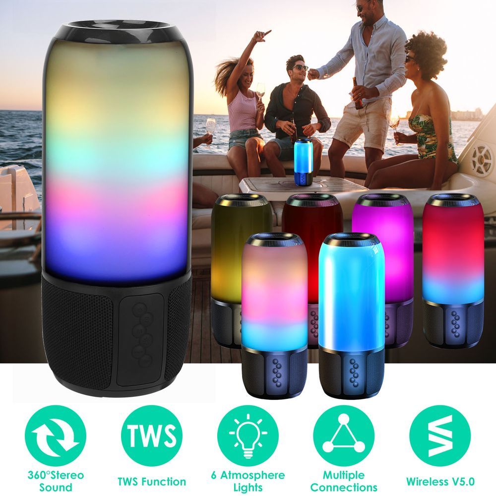 Wireless Portable Speaker Loud Stereo Speaker With 6 Color Changing Lights Radio Party TWS Speaker For Home Outdoor Travelling_voghion.com