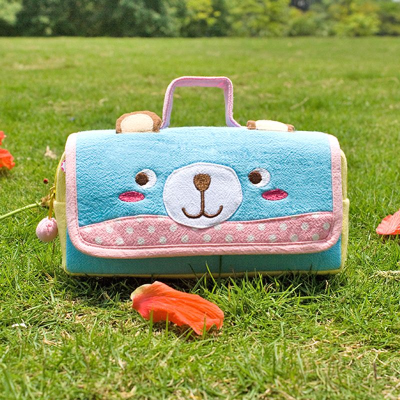 [Blue Bear] Embroidered Applique Pencil Pouch Bag / Cosmetic Bag / Carrying Case (7.9*4.3*1.4)_voghion.com