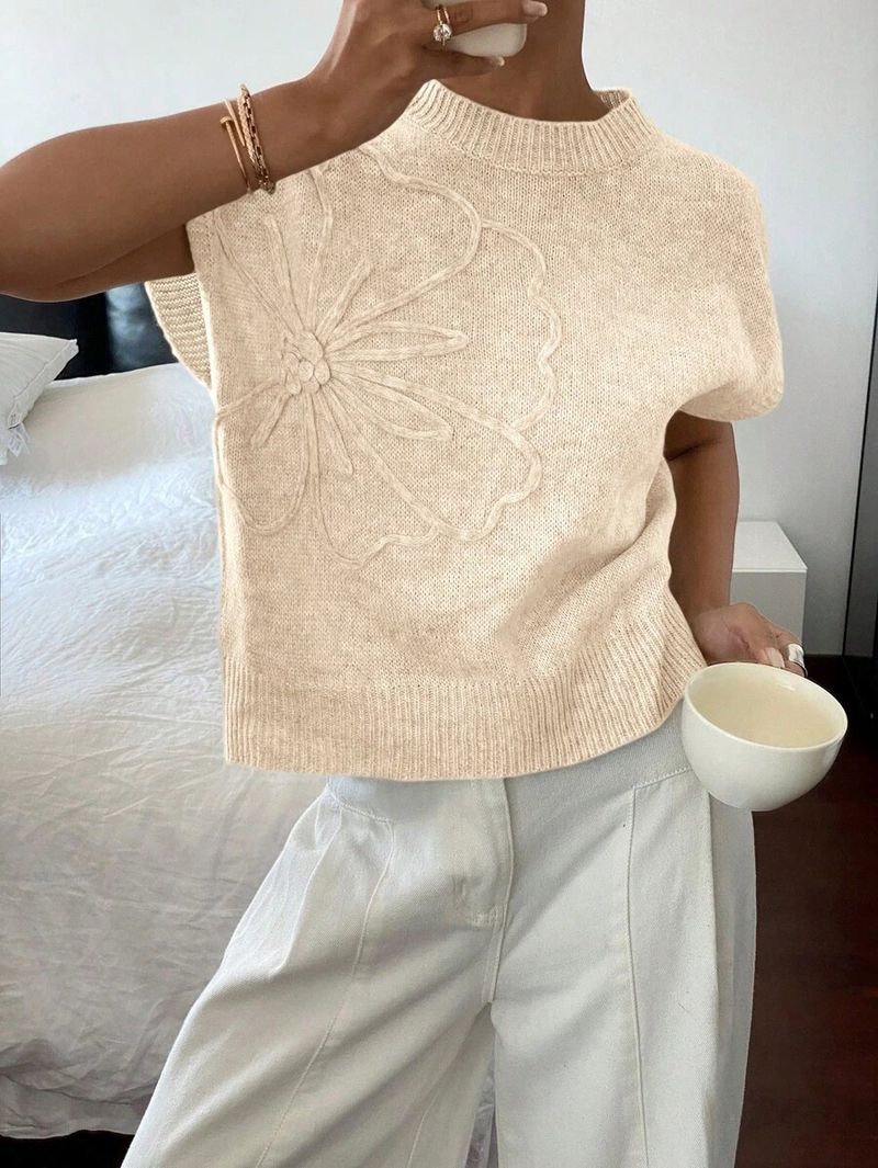 T-shirt en tricot jacquard coupe slim pour femme - Haut décontracté imprimé col en V printemps-été (argenté/abricot/vert foncé/gris/bordeaux, S-XL)_voghion.com