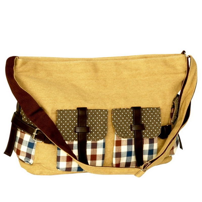 [Lady Temptation] Stylish Khaki An Adjustable Strap Satchel Bag_voghion.com