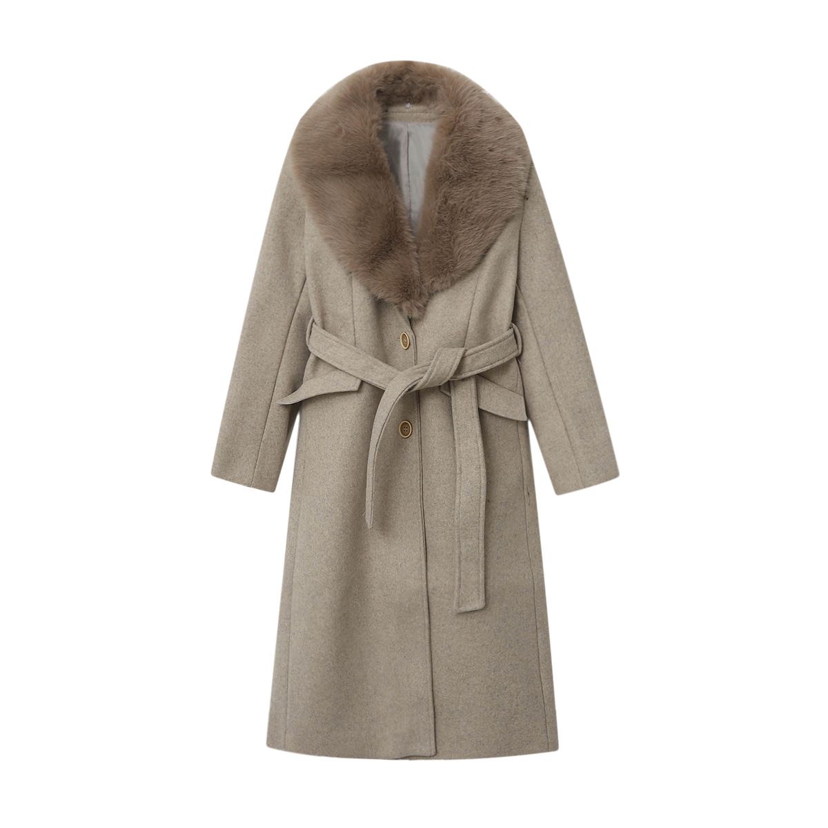 Women's Long Wool Blend Coat With Faux Fur Collar – Stylish Winter Outerwear For Street Fashion (XS/S/M/L)_voghion.com