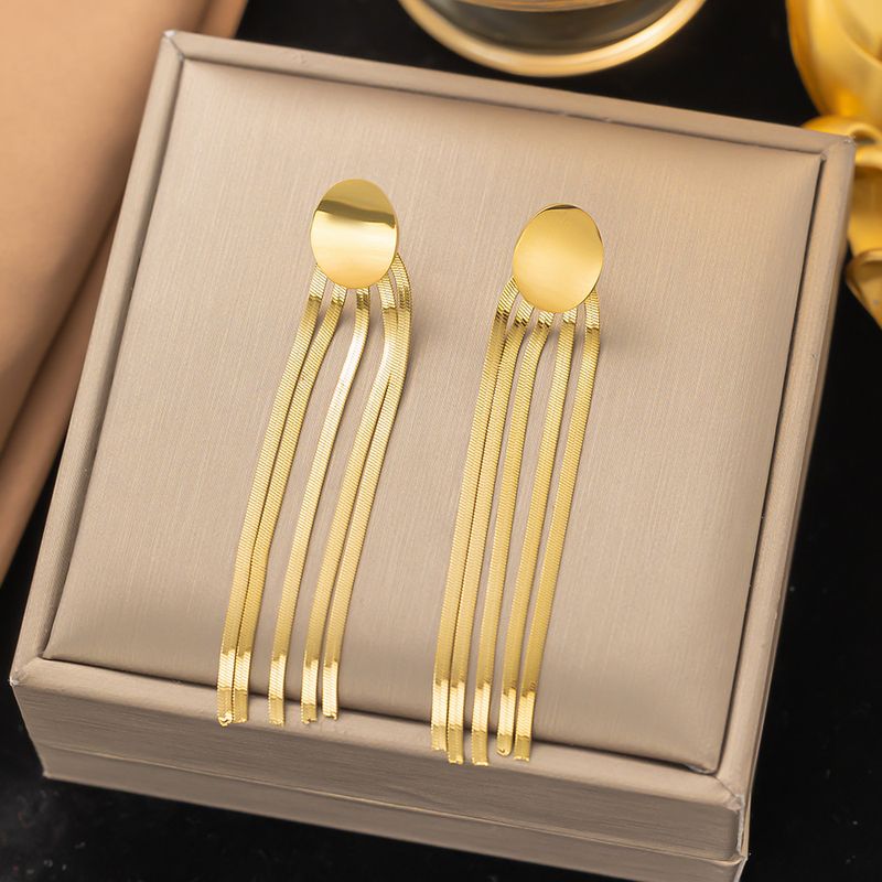 Orecchini con nappe per donna, irregolari, di alta qualità, eleganti e semplici, in acciaio al titanio, con lama rotonda._voghion.com