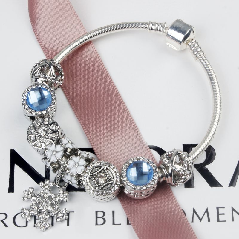 Snowflake Pendant Handmade DIY Alloy Dia Bead Bracelet_voghion.com
