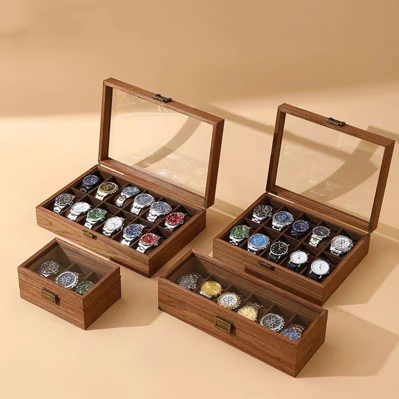 walnut wood grain watch storage box multi-bit watch collection box display transparent display box watch display box_voghion.com
