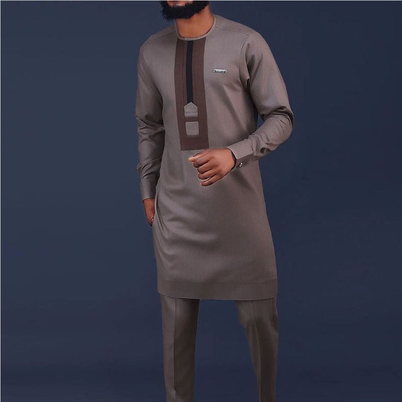 Men's color-matching long sleeve crew neck men's wedding party men's suit_voghion.com