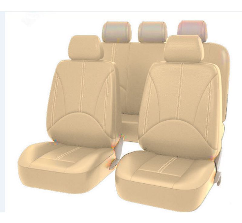 Funda de asiento de coche de piel sintética, funda de asiento de coche de piel sintética, cojín universal para las cuatro estaciones, estilo universal para coche de 5 plazas, color beige_voghion.com