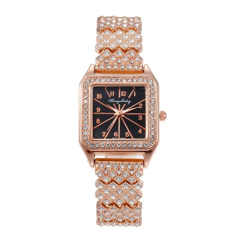 Hip-Hop Alloy Steel Band For Women, Korean Style, Simple Design, Rhinestone Square Dial, Trendy Quartz Watch_voghion.com