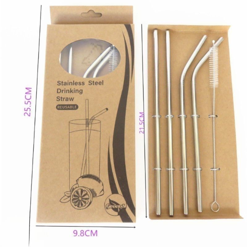 [Pack Of Four] Household 304 Stainless Steel Food Grade Cold Drink Straws Eco-friendly Reusable For Outdoor Use_voghion.com