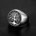 Anello da uomo in acciaio al titanio con foglia in acciaio inossidabile 316 e albero della vita_voghion.com