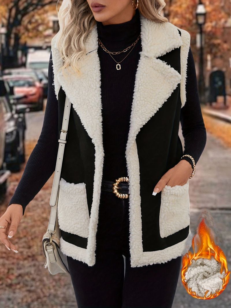 Damenbekleidung Weste Damen Plüschmantel Ärmellos_voghion.com