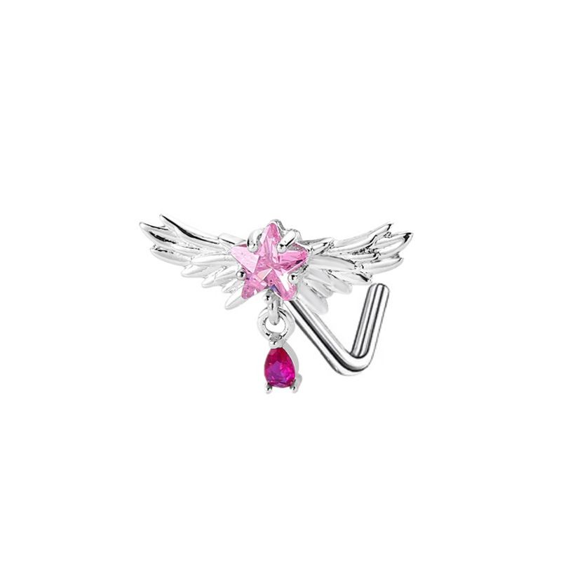 heart-shaped zircon nose nail chain L Rod nose nail nose stud piercing jewelry factory_voghion.com