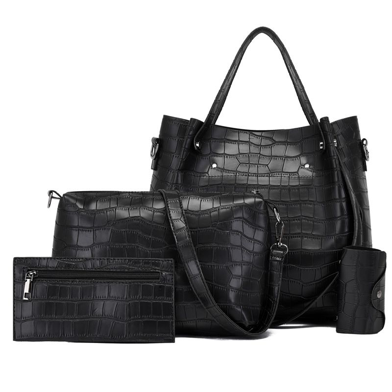 Bucket Bag Women's Bag Large Capacity Crocodile Pattern Ladies Handbag Four Piece Set Solid Color Shoulder Messenger Bag_voghion.com
