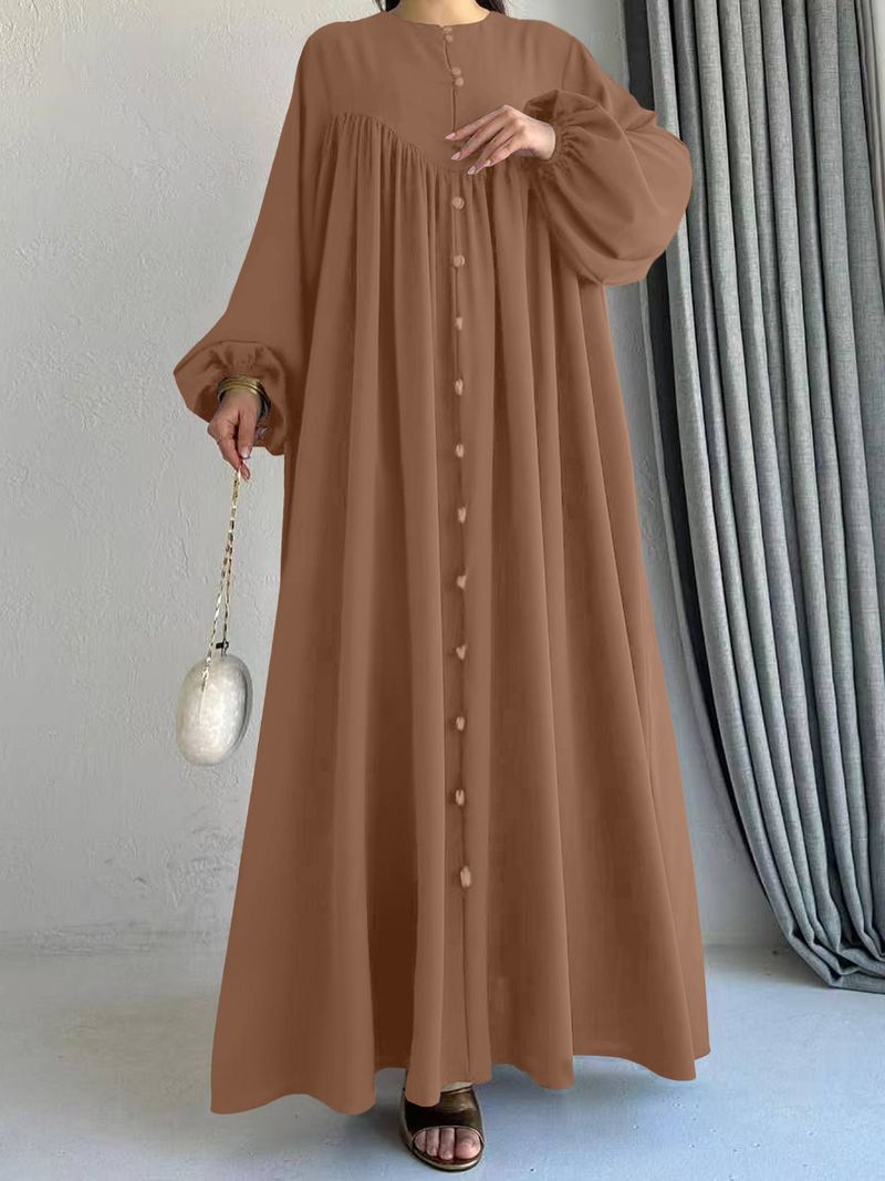 Robe musulmane de couleur unie pour femme, style simple_voghion.com