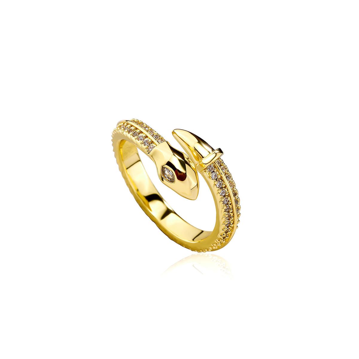 Ringe Offener Ring Kupfer Überzogen 14K Gold Zirkon Persönlichkeit Weiß Augen Schlange Form Ring Weibliche Batch_voghion.com