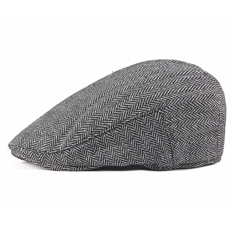 Herringbone plaid fabric beret for men, middle-aged young people traveling, sun protection and sunshade forward hat,_voghion.com