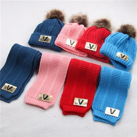 Ensemble écharpe de chapeau pour enfants à la mode garçons hiver rembourré femme bébé chapeau en laine écharpe chaude_voghion.com