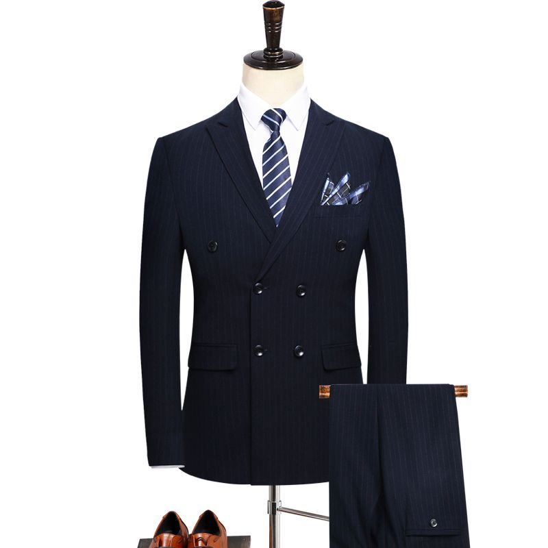 Double breasted men's casual slim-fit Business Gentleman striped Wedding banquet dress Three-piece suit waistcoat +_voghion.com