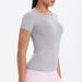 Nahtlos gestricktes, einfarbiges, atmungsaktives, enges Kurzarm-T-Shirt für Sport, Laufen, Fiess, Yoga, Damenoberteil_voghion.com