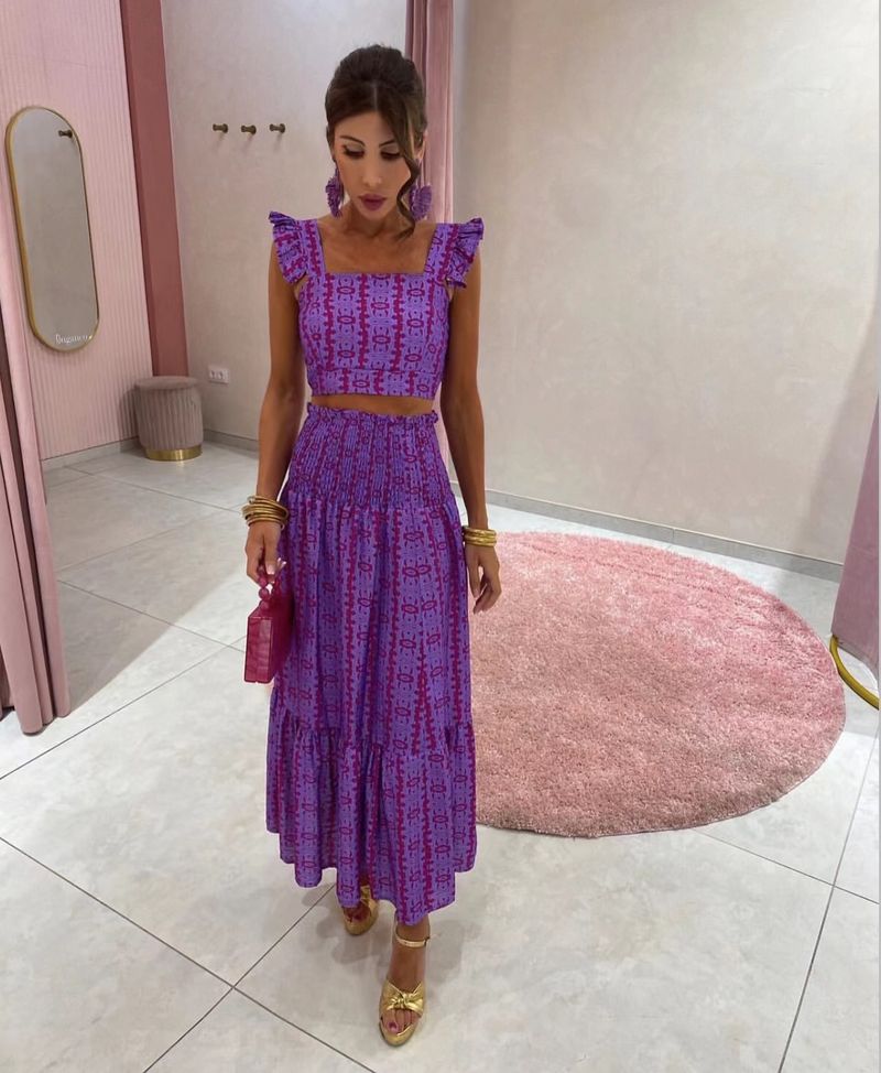 Ensemble haut court et jupe imprimés pour femme, très tendance_voghion.com