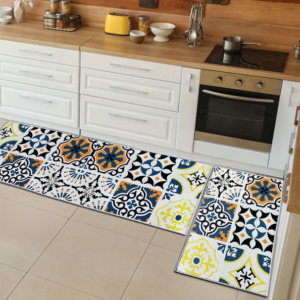 Checkered Retro Crystal Velvet Kitchen Water Absorbing Non Slip Floor Mat Set Cross Border Spot Non Woven Carpet_voghion.com