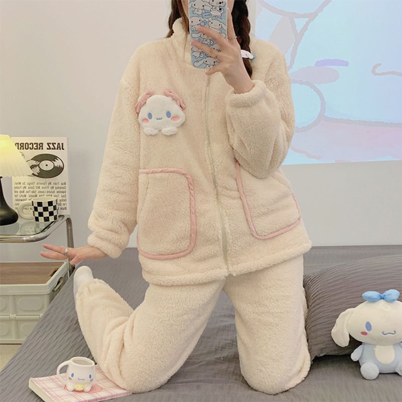 Lange pyjama's voor dames in de winter van 2023, schattig vest met rits, lange broek met mouwen, tweedelige huiskleding, student_voghion.com