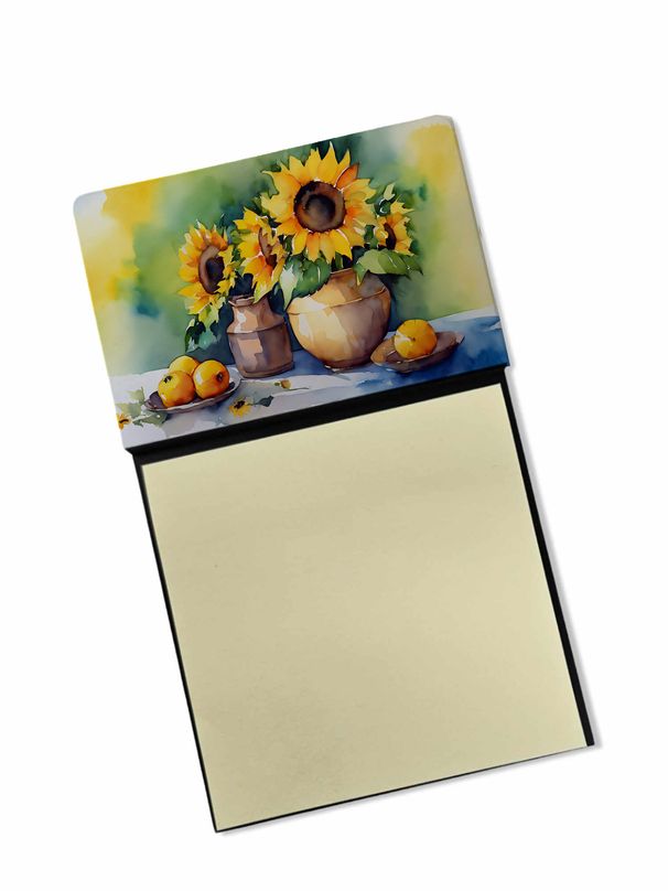 NEW Sunflowers in Watercolor Sticky Note Holder Refillable Dispenser Self-Sticky Note Pads, Memo Pads Blank Desk Accessories_voghion.com