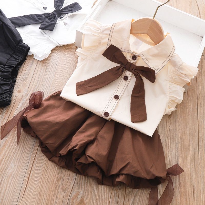Girls Baby Summer New Bow Top + Shorts 2 Piece Set Children Clothes Girl_voghion.com