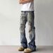 3D Printed Jeans – Digital Print Low-Rise Bootcut Denim Pants With Vintage Wash_voghion.com