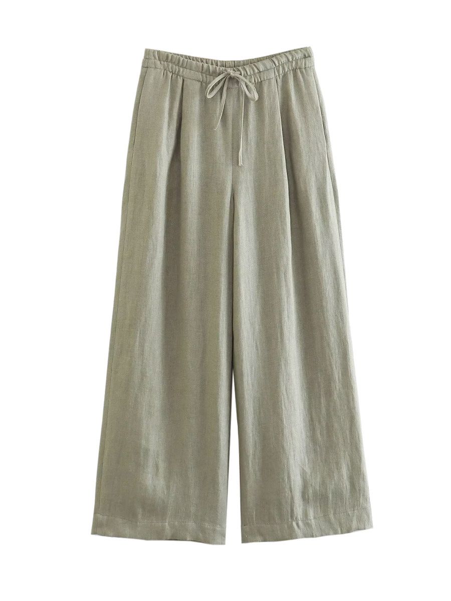 Damenbekleidung Anzug mit Gürtel Leinenweste Weste Weites Bein Lockere Gerade Hose_voghion.com