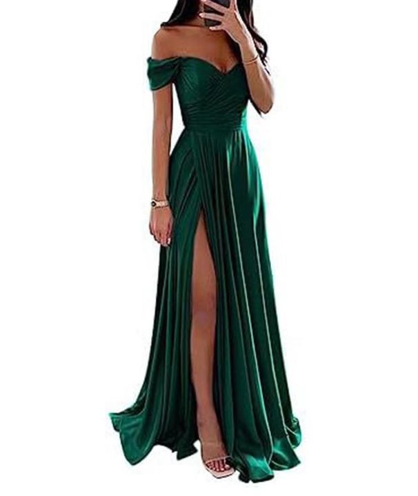 Naiste rõivad Pruutneitsi kleit Pikk kleit Salendav õlapaelteta parimate poiste pidulik kleit Lihtne seksikas pilu_voghion.com