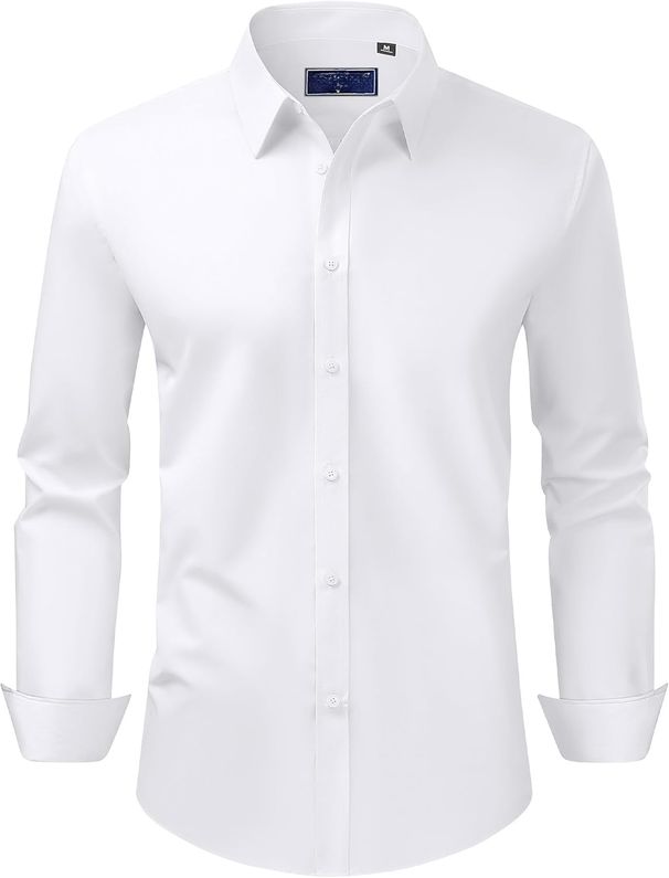 Herrenhemd Regular Fit Stretch Fleckenschutz Langarm Einfarbig Business Hochzeit Button-Down-Hemden_voghion.com