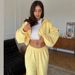 Women's Casual Solid Color Long Sleeve Zipper Cardigan Drawstring Hoodie Sweatshirt Elastic Pants Two-Piece Set_voghion.com