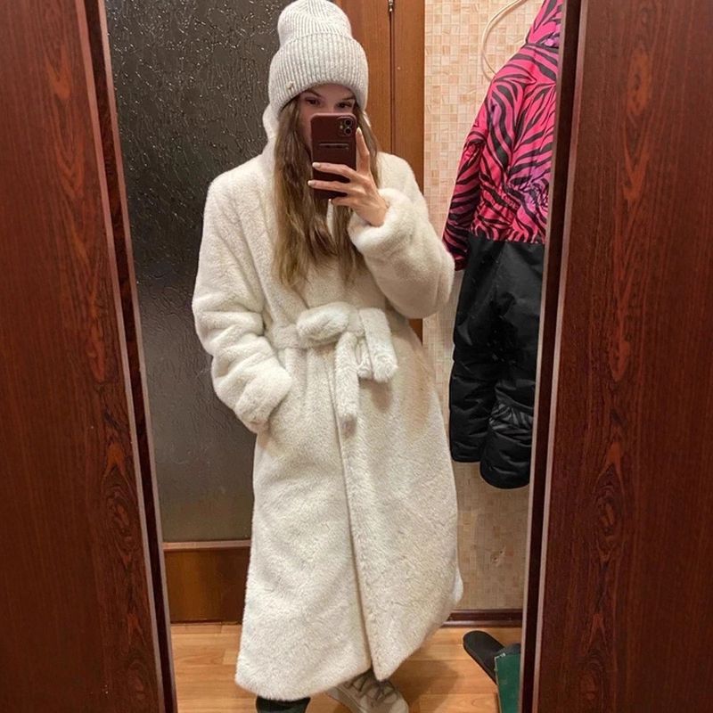 Cappotto di pelliccia da donna, lungo, in pelliccia sintetica di lusso, elegante, giacca invernale bianca con revers a lancia, perla nera/bianca, S-XXL_voghion.com