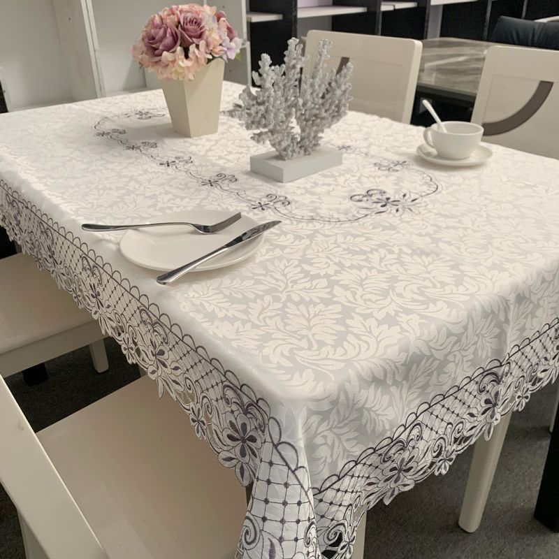 Embroidered Tablecloth Rectangular Plaid Lace Trim 2025 New Arrival_voghion.com