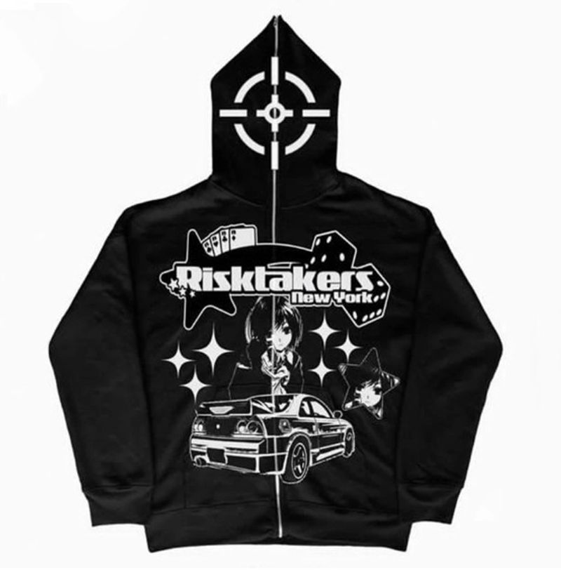 Men's Clothing full face zipper sweatshirt car enthusiasts Y2K all match hooded cardigan jacket hoodie_voghion.com