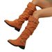 The new fall and winter plus-size women's boots have a low heel with a metal buckle on the side_voghion.com