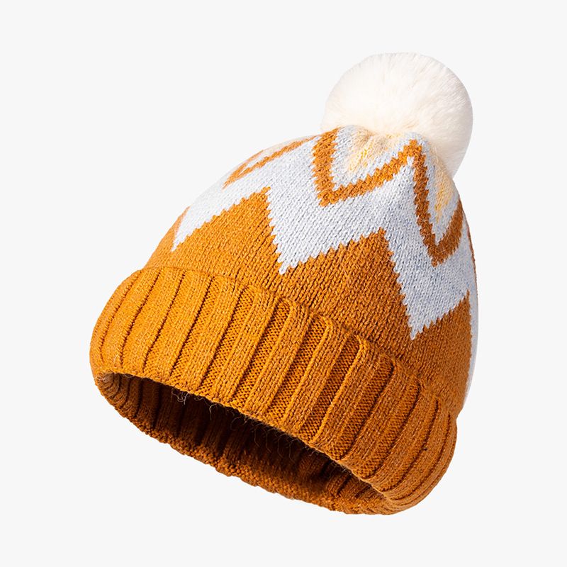 Autumn And Winter Fashion European And American Wool Ball Knitted Hat For Women Warm And Thick Rabbit Hair Cold Hat Striped Jacquard Yarn Hat_voghion.com