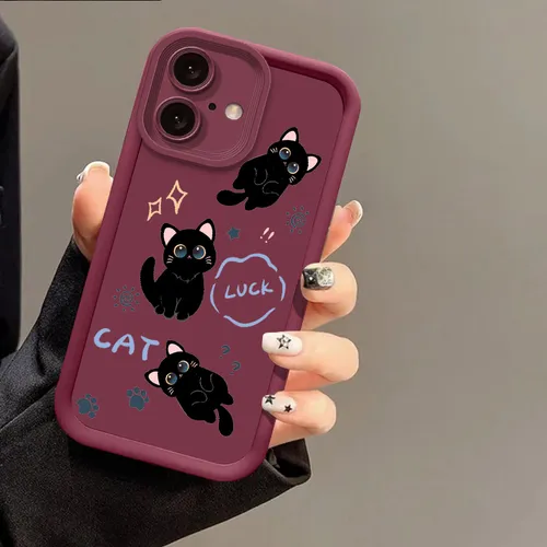 Silikonska maskica s crtanim mačićem za iPhone 16 11 13 14 12 Pro Max 15 Plus SE 2020 X XR XS Max 8 7 Plus Mini crna_voghion.com