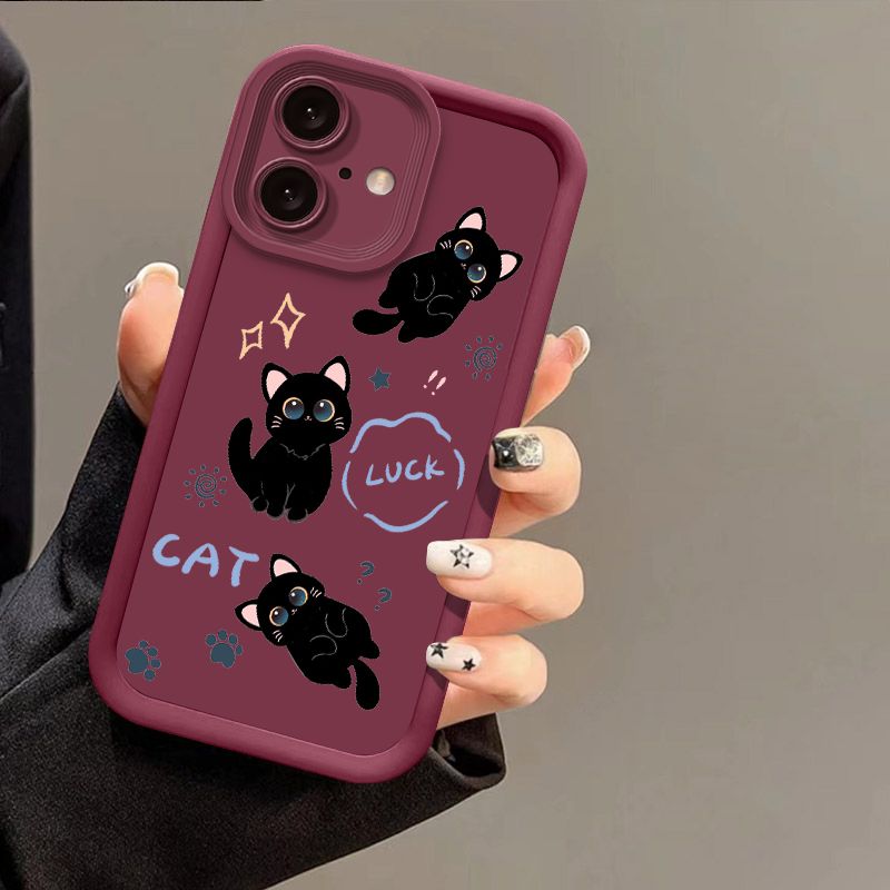 cartoon Kitten per iPhone 16 11 13 14 12 Pro Max 15 Plus SE 2020 X XR XS Max 8 7 Plus Mini Custodia per telefono in silicone morbido nero_voghion.com