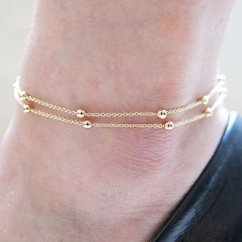 Fußschmuck Doppellagige Kette Perlen Fußkettchen Bestseller_voghion.com
