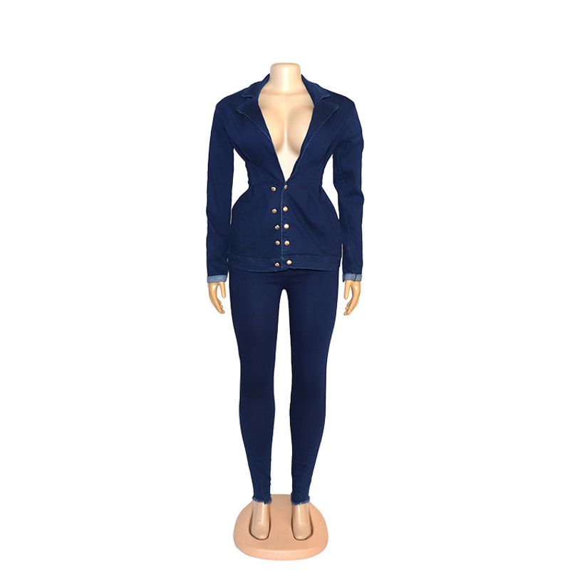 Women's clothing suit stretch jeans top two-piece set_voghion.com