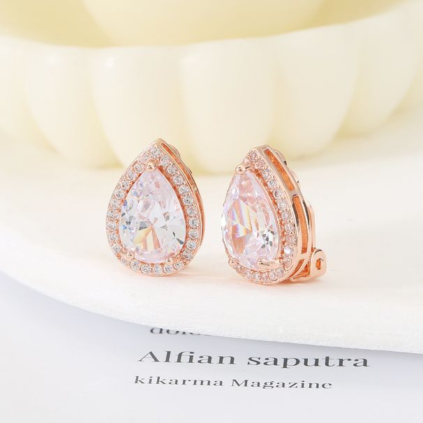 Earrings Copper Full Diamond Teardrop Shaped Non Pierced Ear Clips High End Temperament Light Luxury Celebrity Exquisite Versatile Earrings Earrings_voghion.com