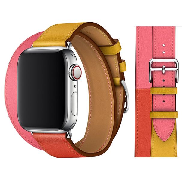Vendita calda Adatto per iWatch7 Doppio Loop iWatch 8654SE Cinturino in pelle a blocchi di colore contrastanti | Moda, tendenza_voghion.com