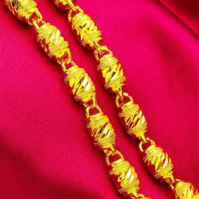 Collana con perline rotonde in oro sabbia vietnamita da uomo, nuova e dominante, trasmessa in diretta_voghion.com