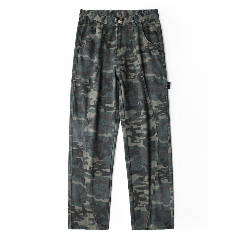 Hue Hue LKTM Herrenbekleidung #American Style Camouflage Jeans Unisex Heavyweight Trendy Loose Vintage Deconstructed Straight_voghion.com