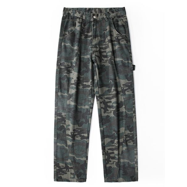 Hue Hue LKTM Herrenbekleidung #American Style Camouflage Jeans Unisex Heavyweight Trendy Loose Vintage Deconstructed Straight_voghion.com