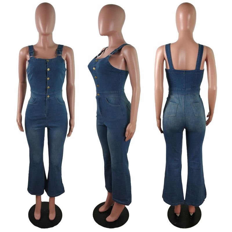 Damenmode-Denim-Slim-Fit-Overall in Spray-Weiß, sexy Neckholder-Overall, Denim-Hose_voghion.com
