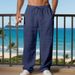 Autumn New American Style Loose Linen Casual Trendy Pleated Simple Breathable Straight Long Pants For Men_voghion.com