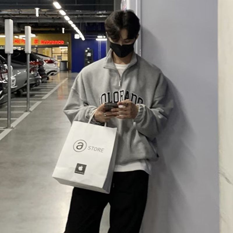 Moletom grande com zíper e meio zíper para homens, marca da moda com estampa de letras, jaqueta de manga comprida para primavera e outono_voghion.com